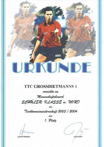 Urkunde 2003-04 (Mannschaftsmeister - Schüler Klasse männlich Nord)