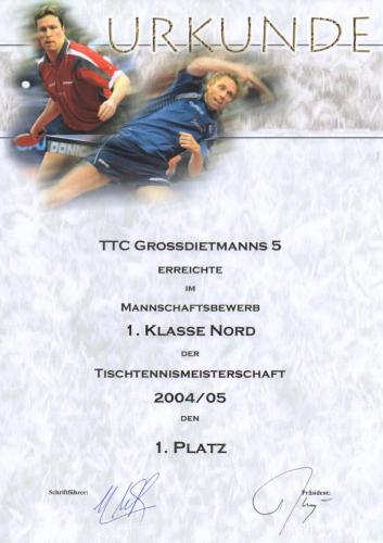Urkunde 2004-05 (Mannschaftsmeister - 1. Klasse Nord)
