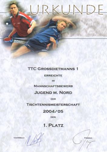 Urkunde 2004-05 (Mannschaftsmeister - Jugend Klasse männlich Nord)