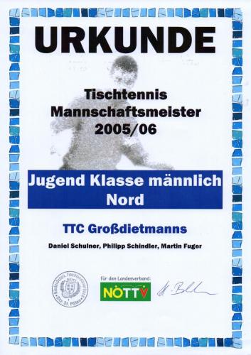 Urkunde 2005-06 (Mannschaftsmeister - Jugend Klasse männlich Nord)