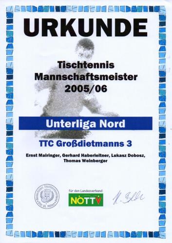 Urkunde 2005-06 (Mannschaftsmeister - Unterliga Nord)